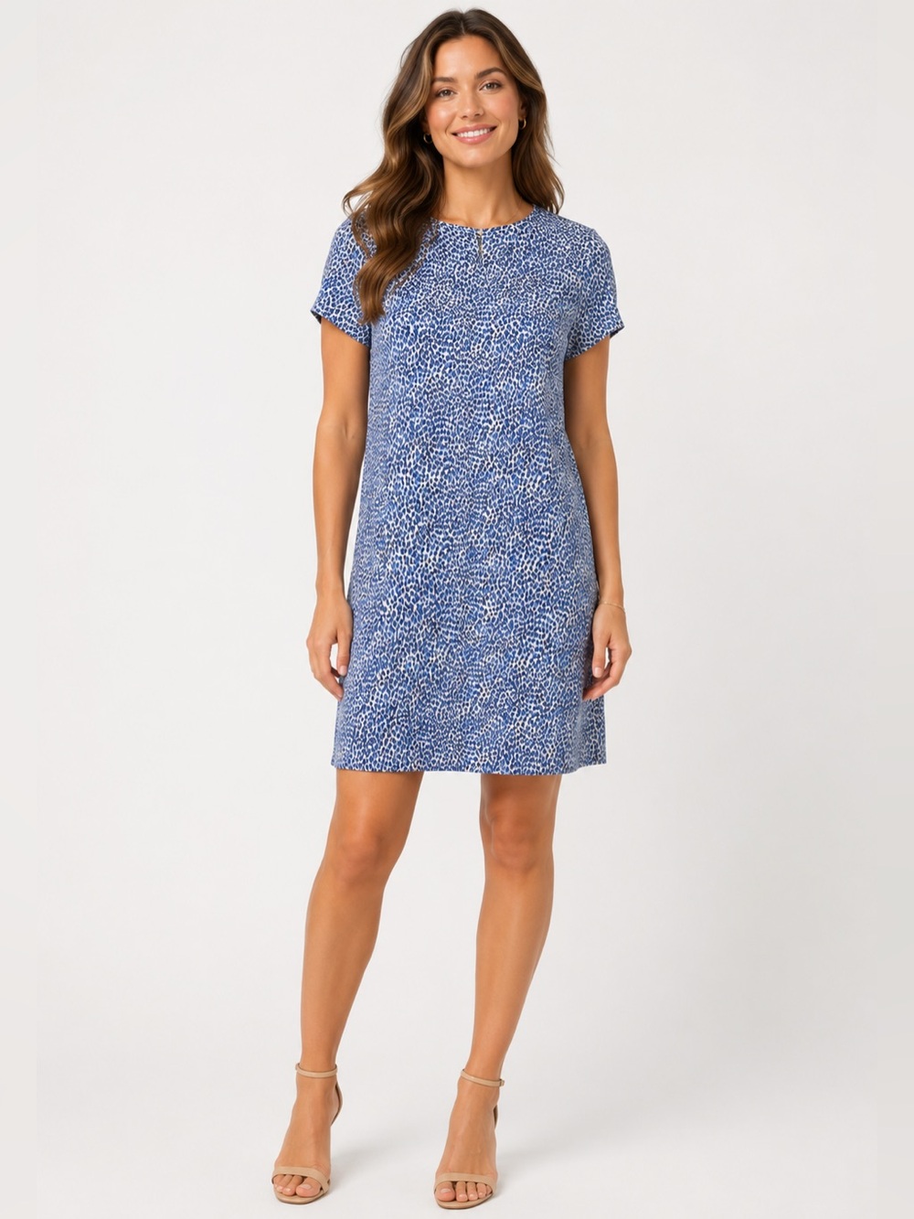 J McLaughlin Blue Leopard Catalina Cloth Short Cap Sleeve Short Dress Size Large